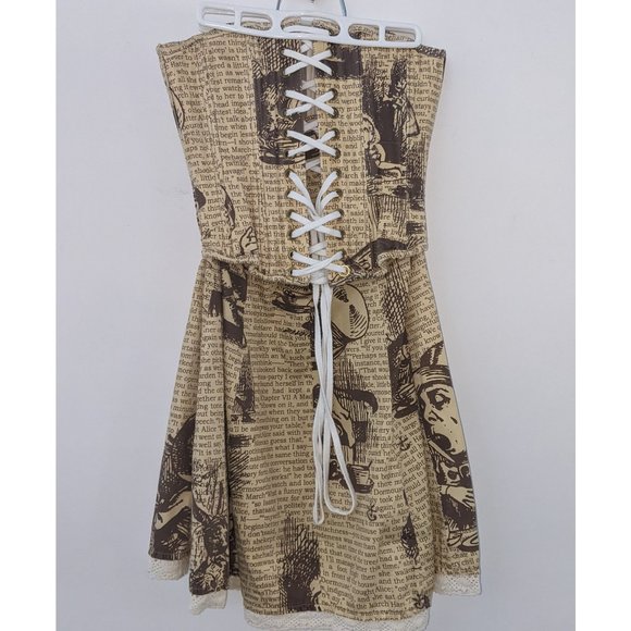 Handmade Alice in Wonderland print strapless corset dress, size 4 - Picture 3 of 3